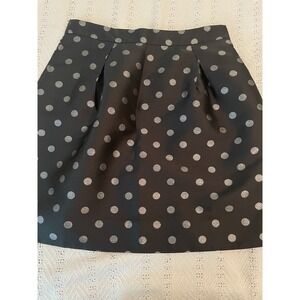 J. Crew Black Silver Pokka Dot Pleated lined Mini Skirt Size 2 Holiday Party